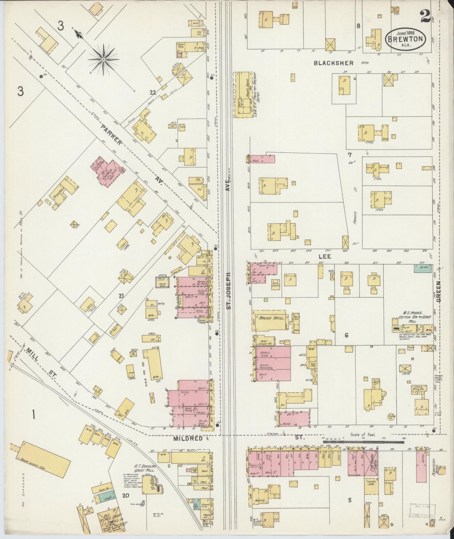Sanborn Fire Insurance Map from Brewton, Escambia County, Alabama (1898), Sheet #0002 - Complete Map Set gallery image, historic Sanborn map, vintage wall art, Alabama Alabama
