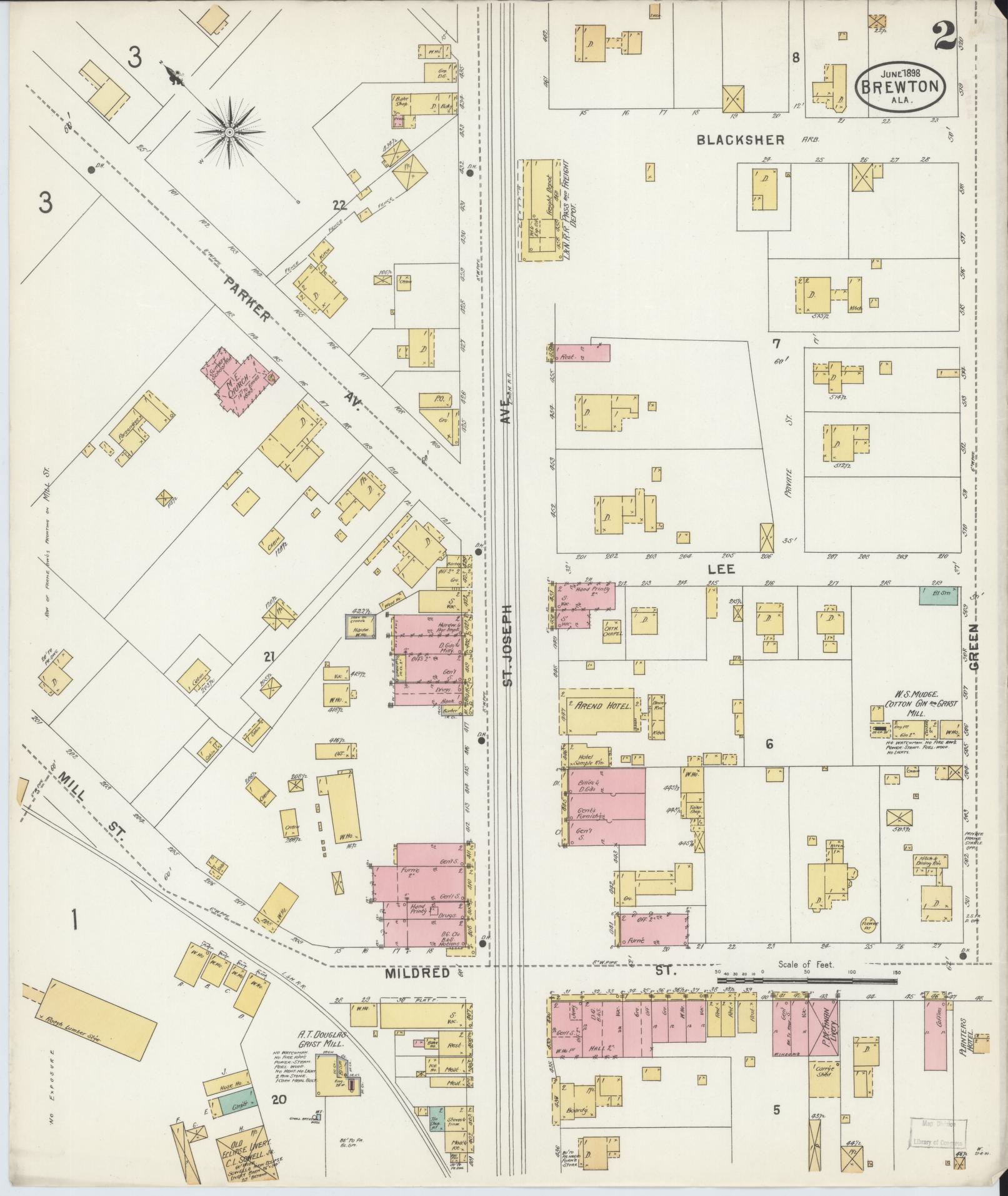Sanborn Fire Insurance Map from Brewton, Escambia County, Alabama (1898), Sheet #0002 - Complete Map Set gallery image, historic Sanborn map, vintage wall art, Alabama Alabama