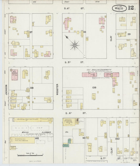 Sanborn Fire Insurance Map from Waco, McLennan County, Texas (1889), Sheet #0012 - Historic Sanborn Fire Insurance Map Print, vintage old map wall art, antique decor, genealogy gift, Texas Texas map