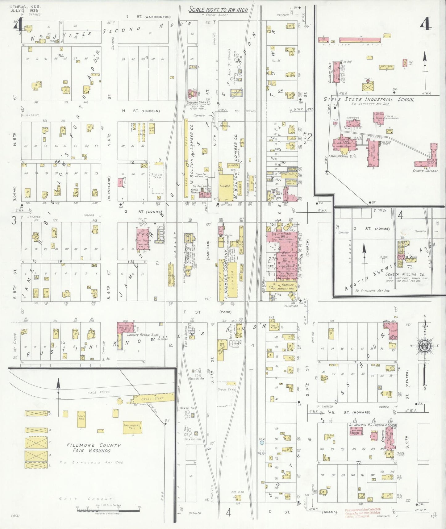 Sanborn Fire Insurance Map from Geneva, Fillmore County, Nebraska (1933), Sheet #0004 - Complete Map Set gallery image, historic Sanborn map, vintage wall art, Nebraska Nebraska