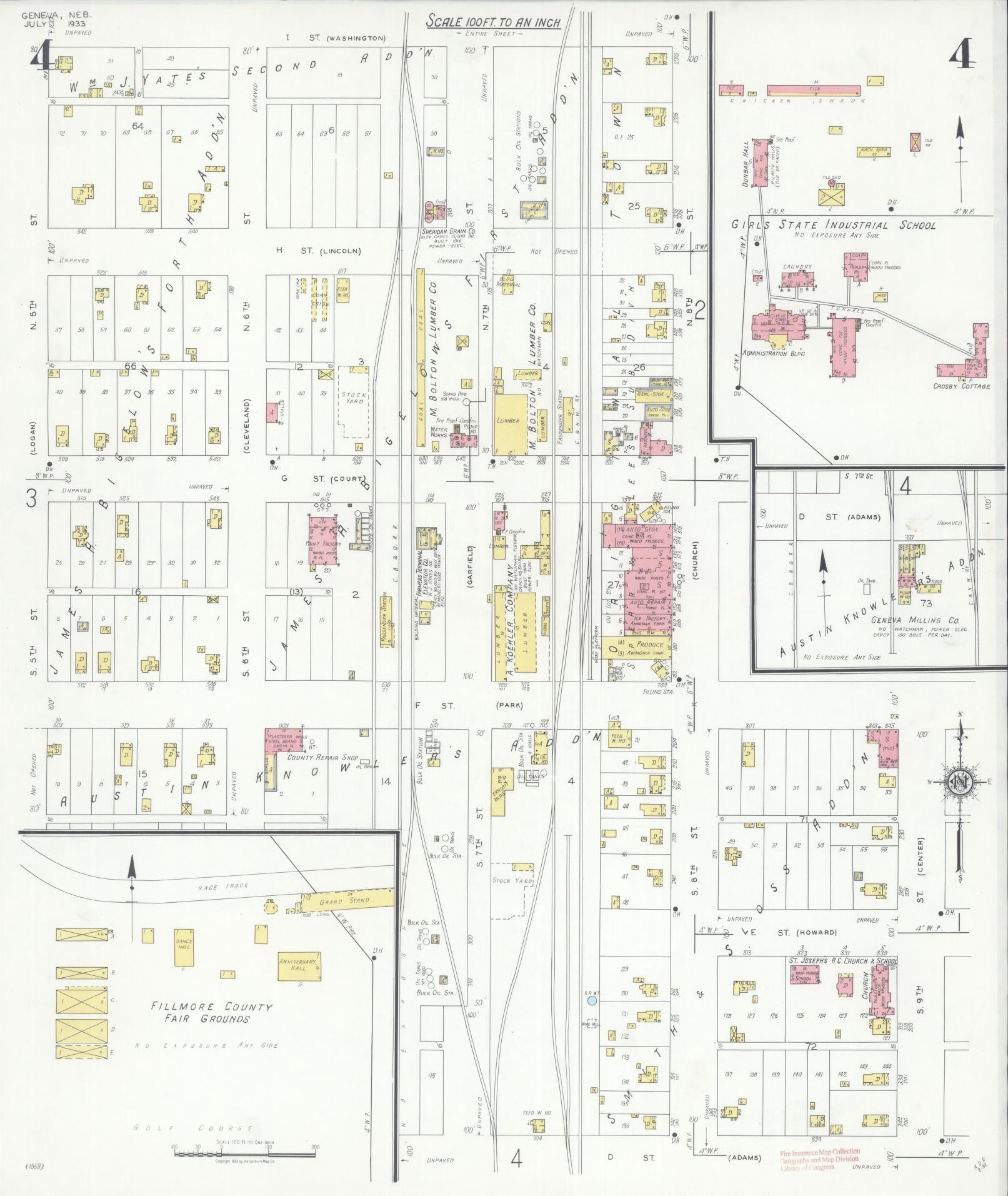 Sanborn Fire Insurance Map from Geneva, Fillmore County, Nebraska (1933), Sheet #0004 - Complete Map Set gallery image, historic Sanborn map, vintage wall art, Nebraska Nebraska
