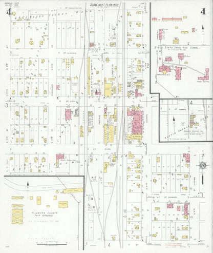 Sanborn Fire Insurance Map from Geneva, Fillmore County, Nebraska (1933), Sheet #0004 - Complete Map Set gallery image, historic Sanborn map, vintage wall art, Nebraska Nebraska