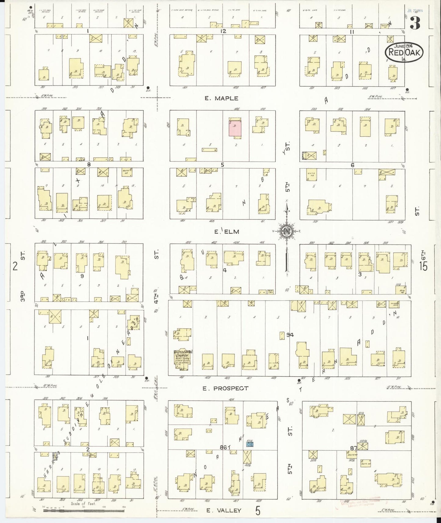 Sanborn Fire Insurance Map from Red Oak, Montgomery County, Iowa (1914), Sheet #0003 - Historic Sanborn Fire Insurance Map Print