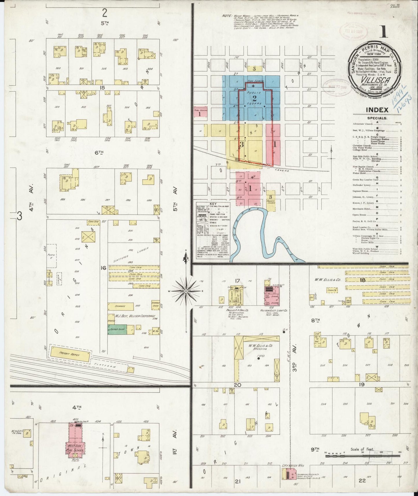 Sanborn Fire Insurance Map from Villisca, Montgomery County, Iowa (1899), Sheet #0001 - Historic Sanborn Fire Insurance Map Print