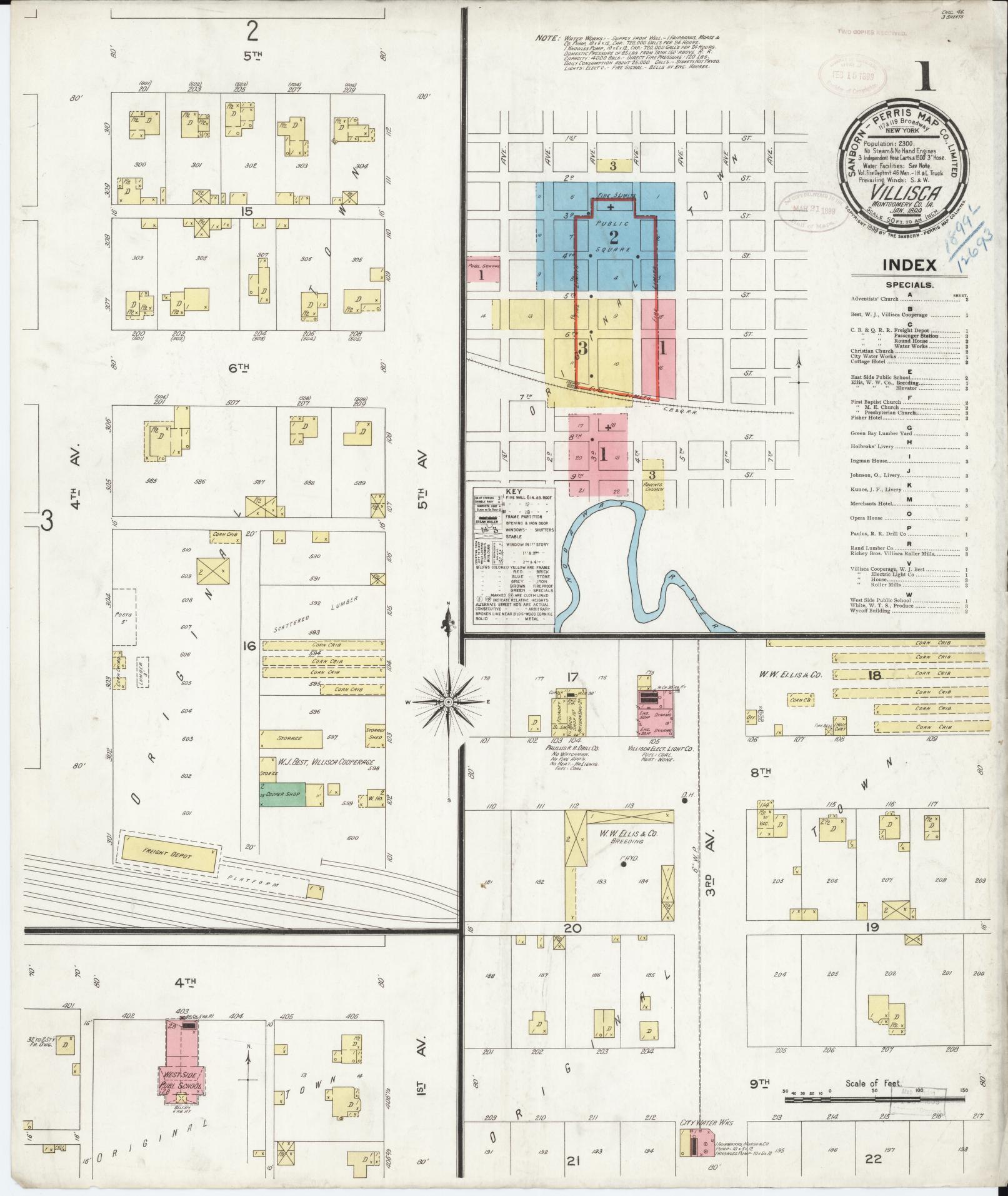 Sanborn Fire Insurance Map from Villisca, Montgomery County, Iowa (1899), Sheet #0001 - Historic Sanborn Fire Insurance Map Print