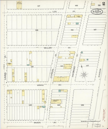 Sanborn Fire Insurance Map from Baden, San Mateo County, California (1892), Sheet #0002 - Historic Sanborn Fire Insurance Map Print, vintage old map wall art, antique decor, genealogy gift, California California map