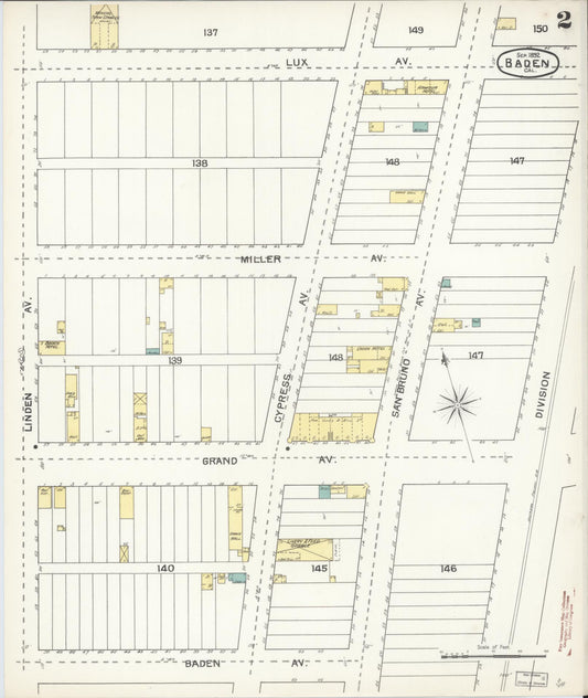 Sanborn Fire Insurance Map from Baden, San Mateo County, California (1892), Sheet #0002 - Historic Sanborn Fire Insurance Map Print, vintage old map wall art, antique decor, genealogy gift, California California map