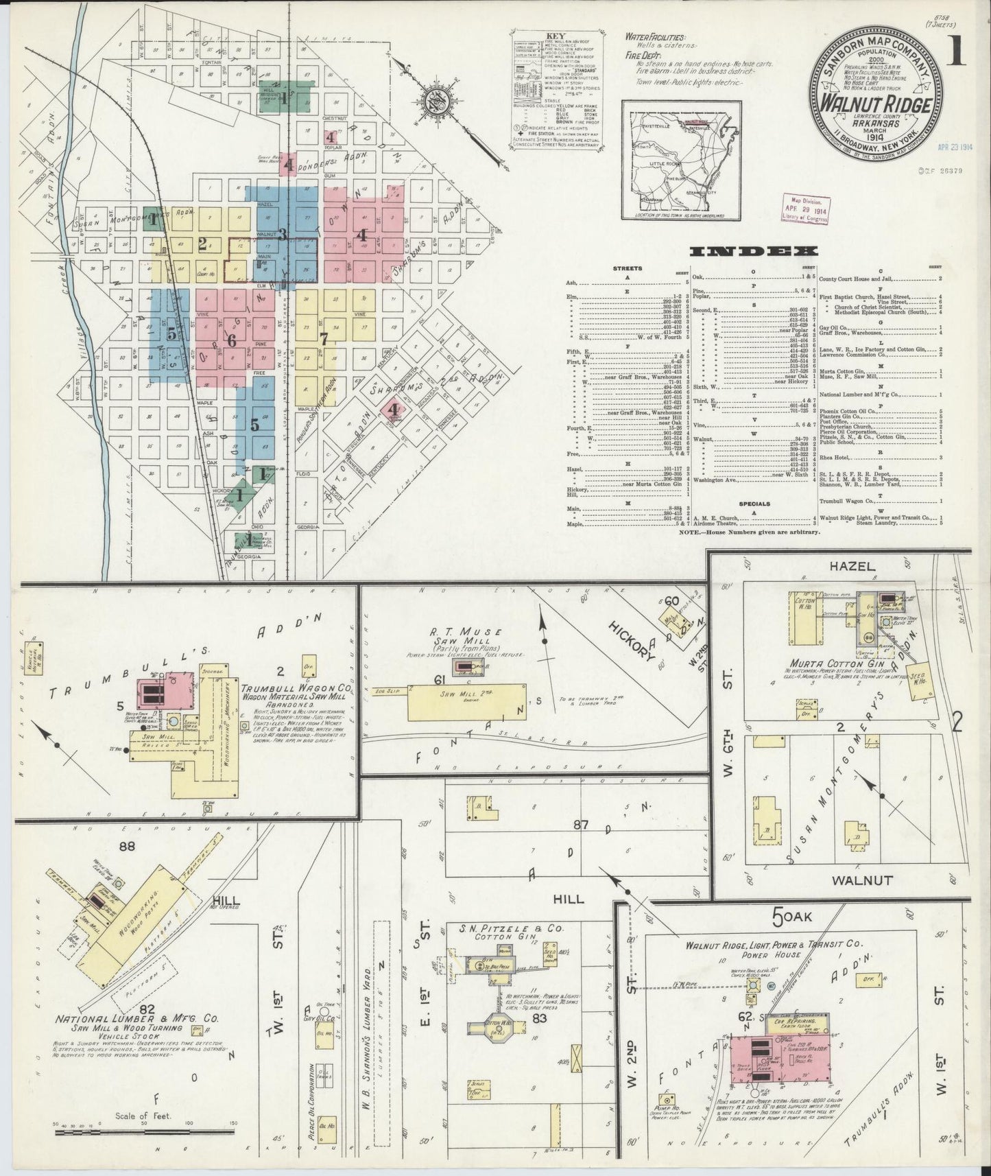 Sanborn Fire Insurance Map from Walnut Ridge, Lawrence County, Arkansas. (1914) – Historic Sanborn Fire Insurance Map Print