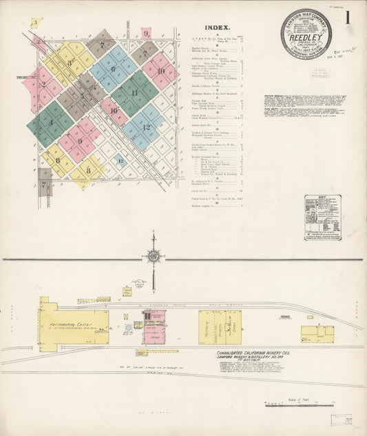 Sanborn Fire Insurance Map from Reedley, Fresno County, California (1912), Sheet #0001 - Complete Map Set gallery image, historic Sanborn map, vintage wall art, California California