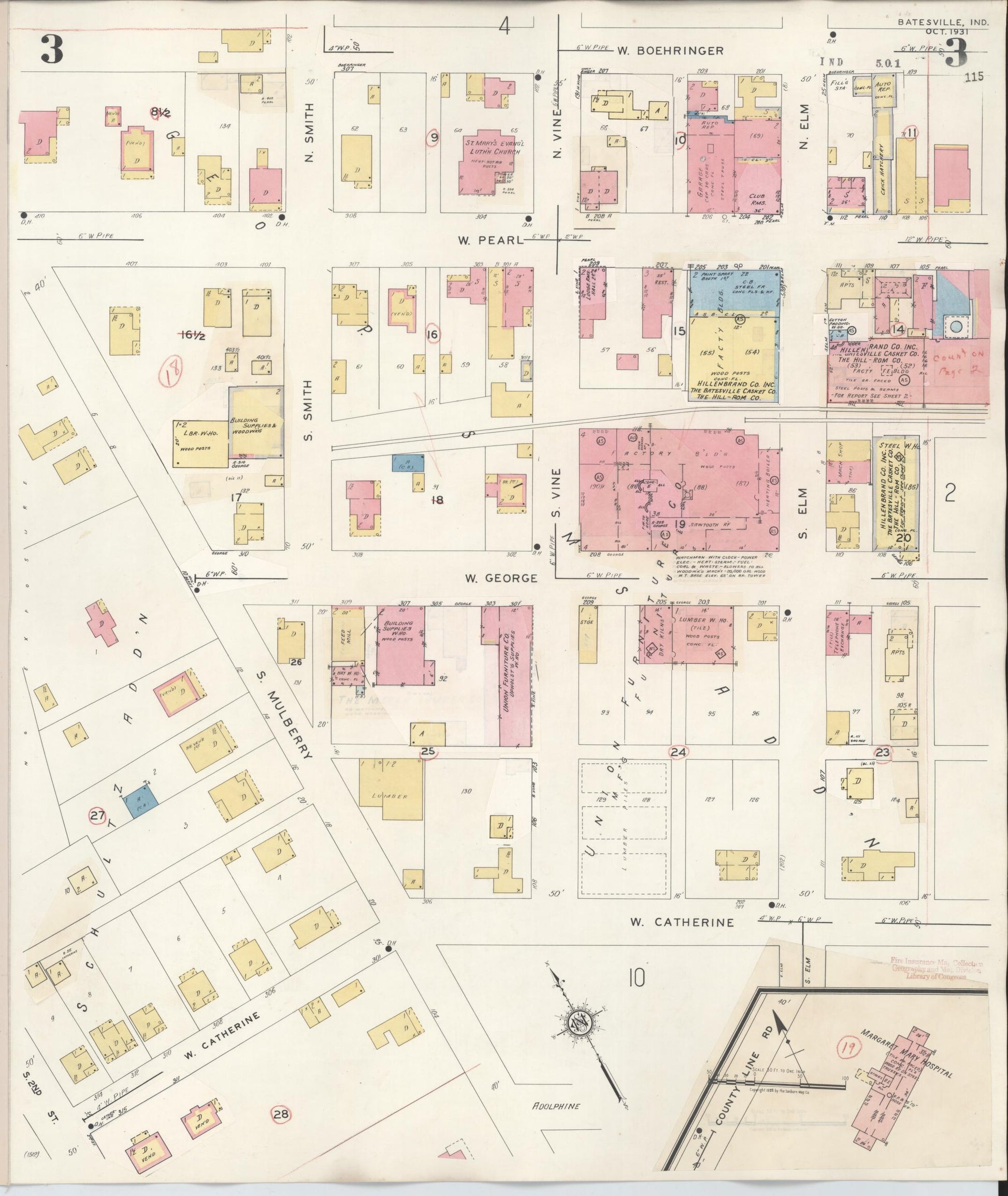 Sanborn Fire Insurance Map from Batesville, Ripley County, Indiana (1948), Sheet #0003 - Complete Map Set gallery image, historic Sanborn map, vintage wall art, Indiana Indiana