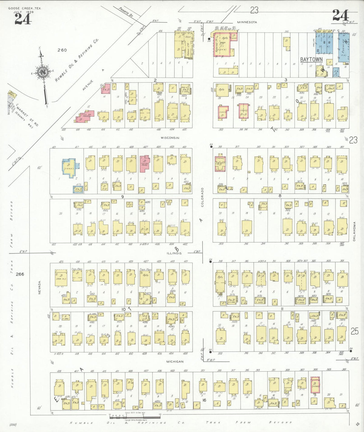 Sanborn Fire Insurance Map from Goose Creek, Harris County, Texas (1939), Sheet #0024 - Historic Sanborn Fire Insurance Map Print, vintage old map wall art, antique decor, genealogy gift, Texas Texas map