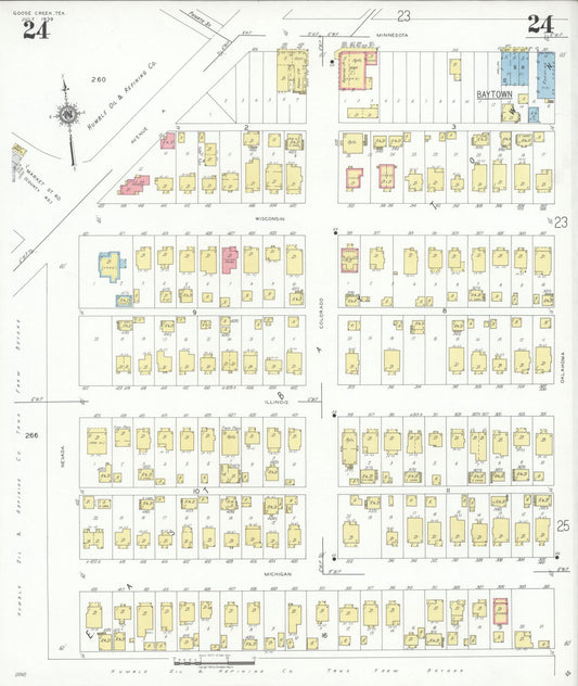 Sanborn Fire Insurance Map from Goose Creek, Harris County, Texas (1939), Sheet #0024 - Historic Sanborn Fire Insurance Map Print, vintage old map wall art, antique decor, genealogy gift, Texas Texas map
