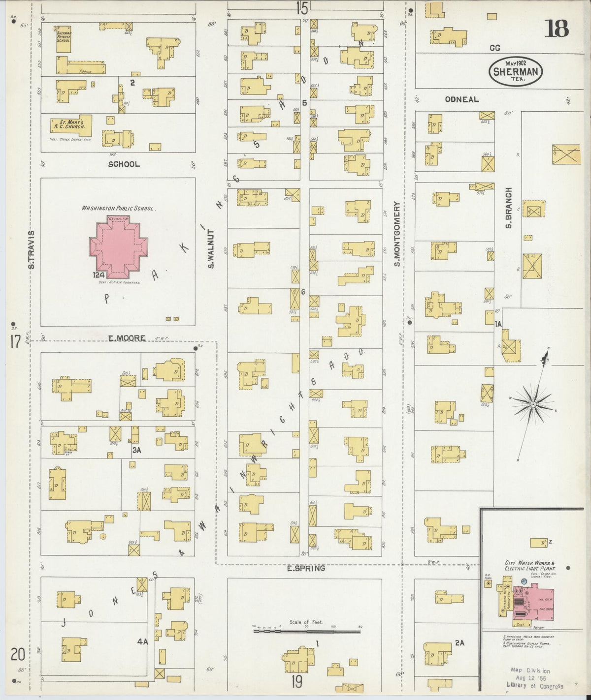 Sanborn Fire Insurance Map from Sherman, Grayson County, Texas (1902), Sheet #0018 - Complete Map Set gallery image, historic Sanborn map, vintage wall art, Texas Texas