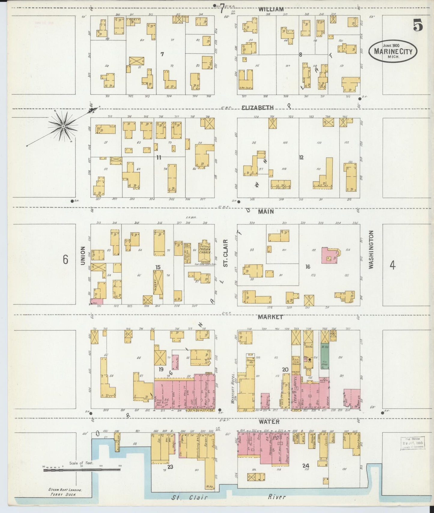 Sanborn Fire Insurance Map from Marine City, Saint Clair County, Michigan (1900), Sheet #0005 - Complete Map Set gallery image, historic Sanborn map, vintage wall art, Michigan Michigan