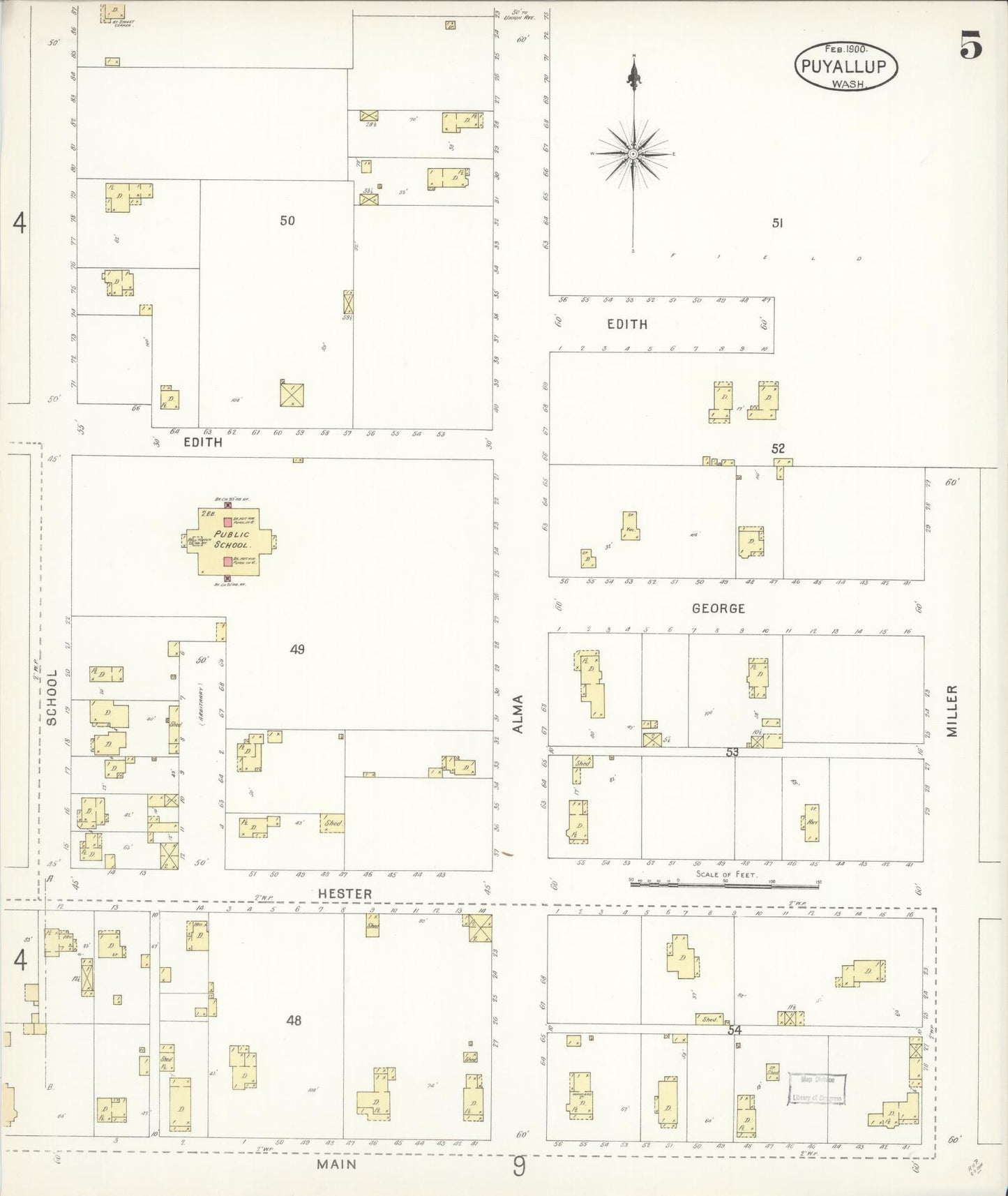 Sanborn Fire Insurance Map from Puyallup, Pierce County, Washington (1900), Sheet #0005 - Complete Map Set gallery image, historic Sanborn map, vintage wall art, Washington Washington