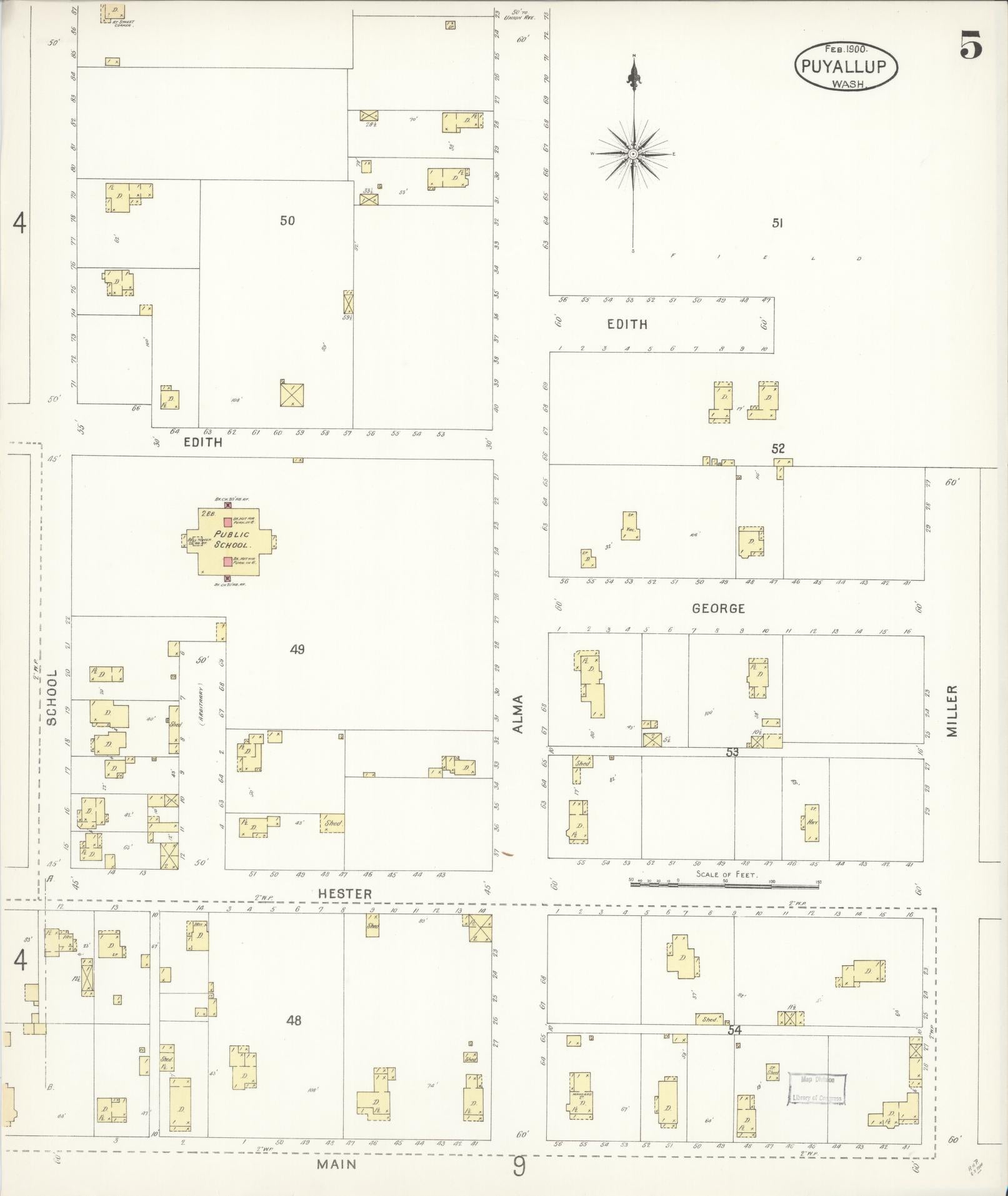 Sanborn Fire Insurance Map from Puyallup, Pierce County, Washington (1900), Sheet #0005 - Complete Map Set gallery image, historic Sanborn map, vintage wall art, Washington Washington