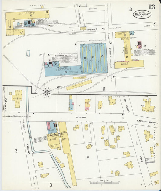 Sanborn Fire Insurance Map from Brockport, Monroe County, New York (1909), Sheet #0013 - Historic Sanborn Fire Insurance Map Print, vintage old map wall art, antique decor, genealogy gift, New York New York map