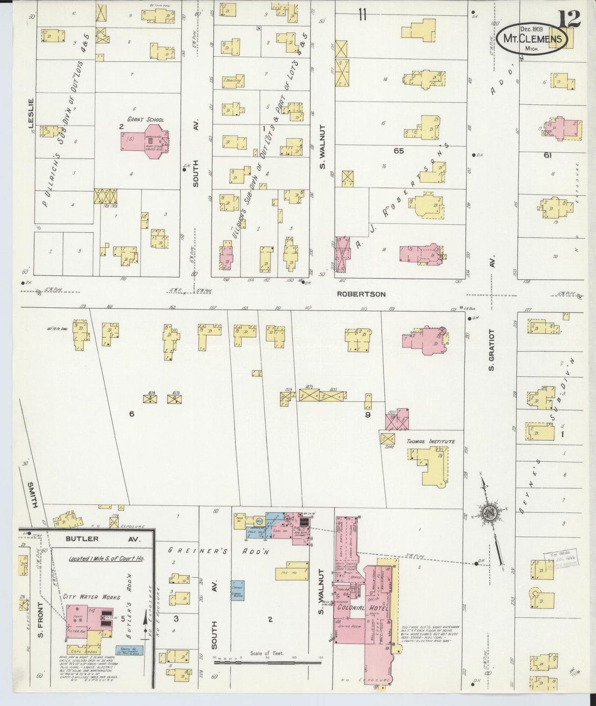 Sanborn Fire Insurance Map from Mount Clemens, Macomb County, Michigan (1909), Sheet #0012 - Historic Sanborn Fire Insurance Map Print, vintage old map wall art, antique decor, genealogy gift, Michigan Michigan map