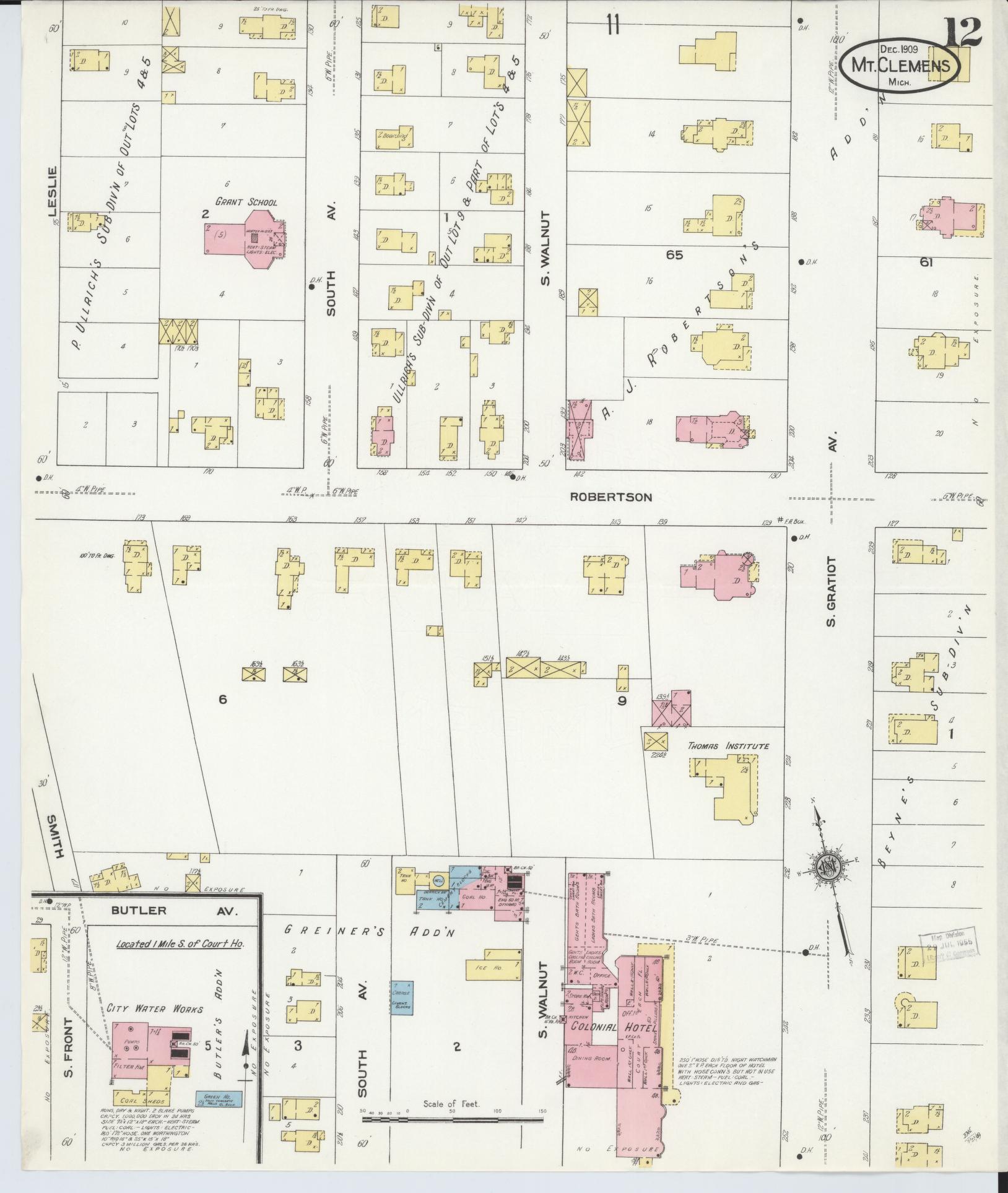 Sanborn Fire Insurance Map from Mount Clemens, Macomb County, Michigan (1909), Sheet #0012 - Historic Sanborn Fire Insurance Map Print, vintage old map wall art, antique decor, genealogy gift, Michigan Michigan map