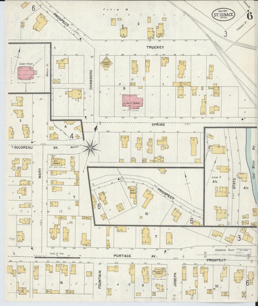 Sanborn Fire Insurance Map from Saint Ignace, Mackinac County, Michigan (1901), Sheet #0006 - Historic Sanborn Fire Insurance Map Print, vintage old map wall art, antique decor, genealogy gift, Michigan Michigan map