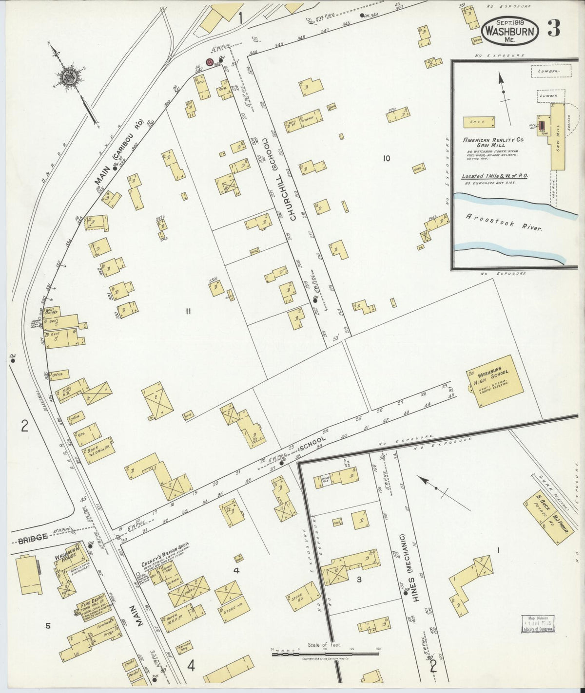 Sanborn Fire Insurance Map from Washburn, Aroostook County, Maine (1919), Sheet #0003 - Historic Sanborn Fire Insurance Map Print, vintage old map wall art, antique decor, genealogy gift, Maine Maine map