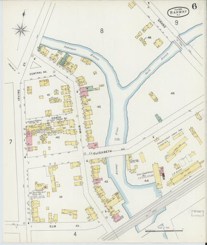 Sanborn Fire Insurance Map from Rahway, Union County, New Jersey (1896), Sheet #0006 - Historic Sanborn Fire Insurance Map Print, vintage old map wall art, antique decor, genealogy gift, New Jersey New Jersey map