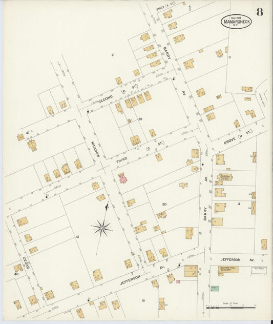 Sanborn Fire Insurance Map from Mamaroneck, Westchester County, New York (1908), Sheet #0008 - Historic Sanborn Fire Insurance Map Print, vintage old map wall art, antique decor, genealogy gift, New York New York map