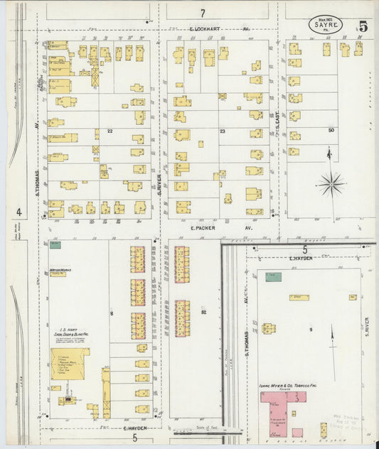 Sanborn Fire Insurance Map from Sayre, Bradford County, Pennsylvania (1903), Sheet #0005 - Historic Sanborn Fire Insurance Map Print, vintage old map wall art, antique decor, genealogy gift, Pennsylvania Pennsylvania map