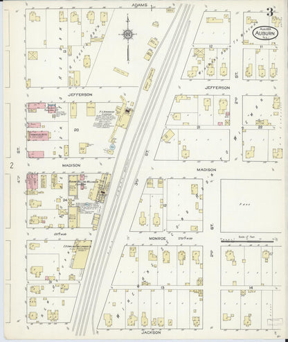 Sanborn Fire Insurance Map from Auburn, Sangamon County, Illinois (1914), Sheet #0003 - Historic Sanborn Fire Insurance Map Print, vintage old map wall art, antique decor, genealogy gift, Illinois Illinois map