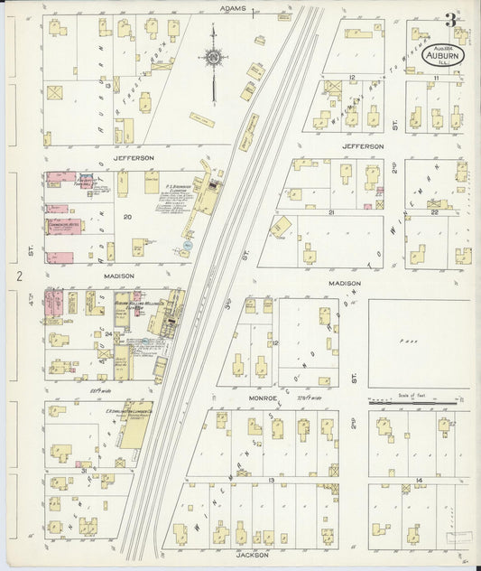 Sanborn Fire Insurance Map from Auburn, Sangamon County, Illinois (1914), Sheet #0003 - Historic Sanborn Fire Insurance Map Print, vintage old map wall art, antique decor, genealogy gift, Illinois Illinois map