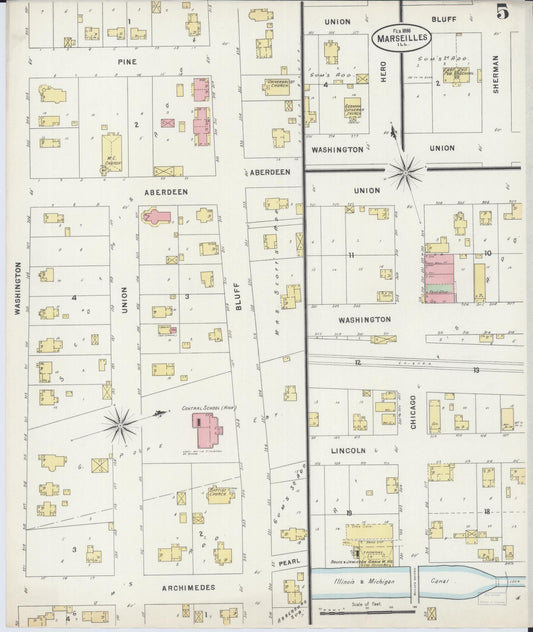 Sanborn Fire Insurance Map from Marseilles, La Salle County, Illinois (1898), Sheet #0005 - Historic Sanborn Fire Insurance Map Print, vintage old map wall art, antique decor, genealogy gift, Illinois Illinois map