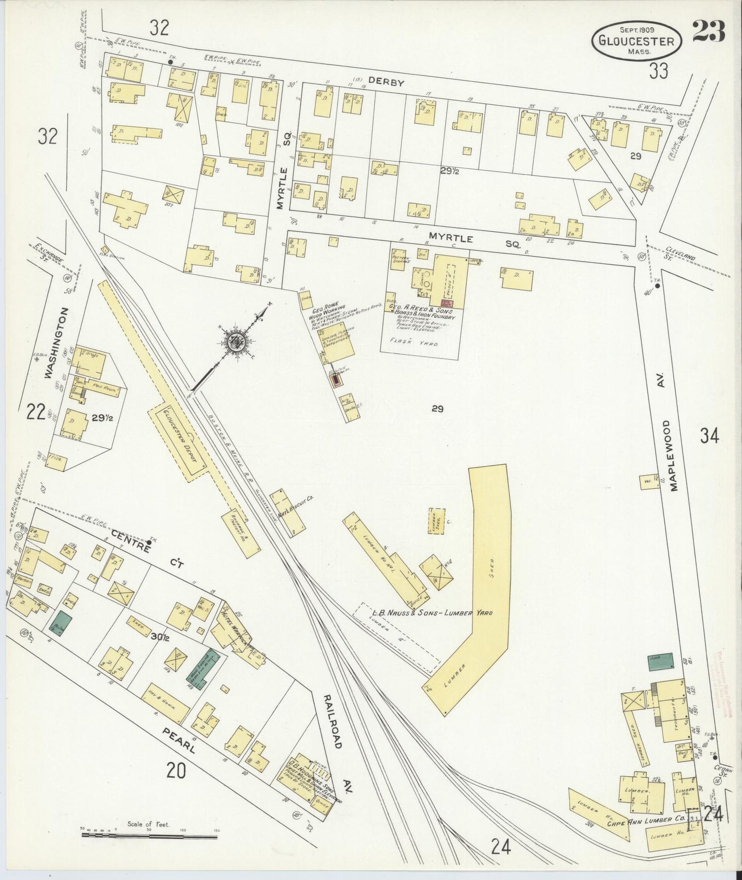 Sanborn Fire Insurance Map from Gloucester, Essex County, Massachusetts (1909), Sheet #0023 - Complete Map Set gallery image, historic Sanborn map, vintage wall art, Massachusetts Massachusetts