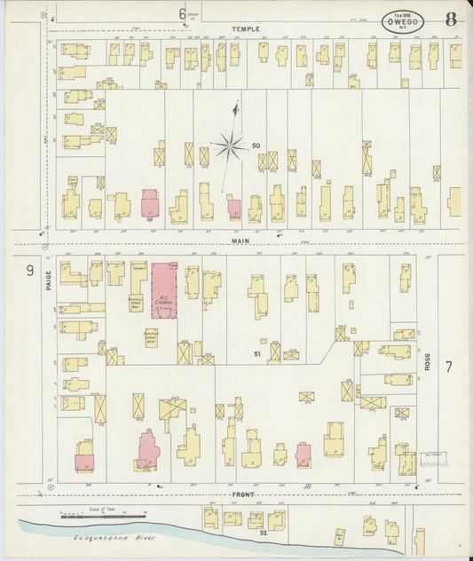 Sanborn Fire Insurance Map from Owego, Tioga County, New York (1898), Sheet #0008 - Historic Sanborn Fire Insurance Map Print, vintage old map wall art, antique decor, genealogy gift, New York New York map