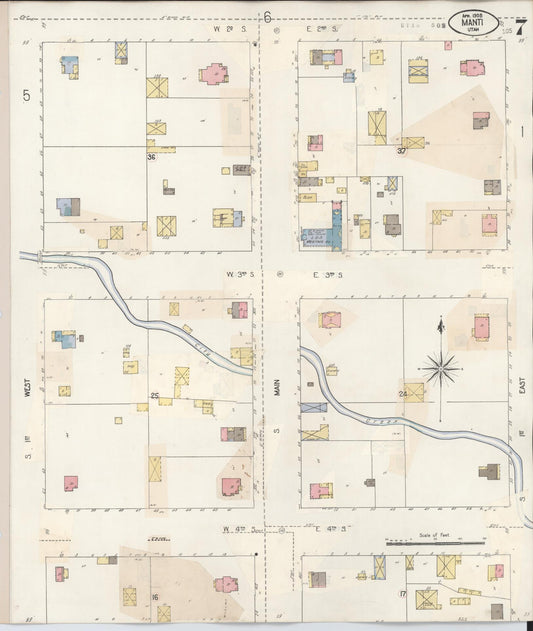 Sanborn Fire Insurance Map from Manti, Sanpete County, Utah (1931), Sheet #0007 - Historic Sanborn Fire Insurance Map Print, vintage old map wall art, antique decor, genealogy gift, Utah Utah map