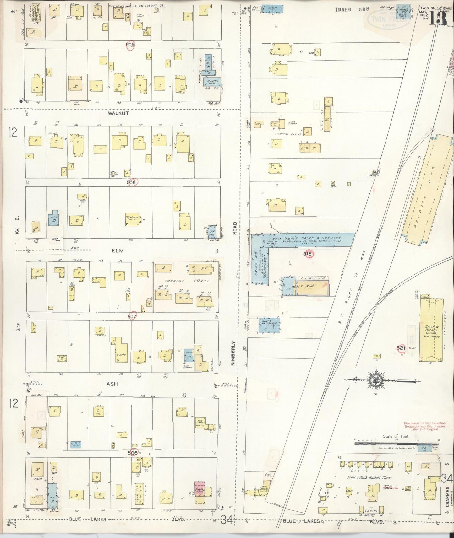 Sanborn Fire Insurance Map from Twin Falls, Twin Falls County, Idaho (1949), Sheet #0013 - Complete Map Set gallery image, historic Sanborn map, vintage wall art, Falls Idaho