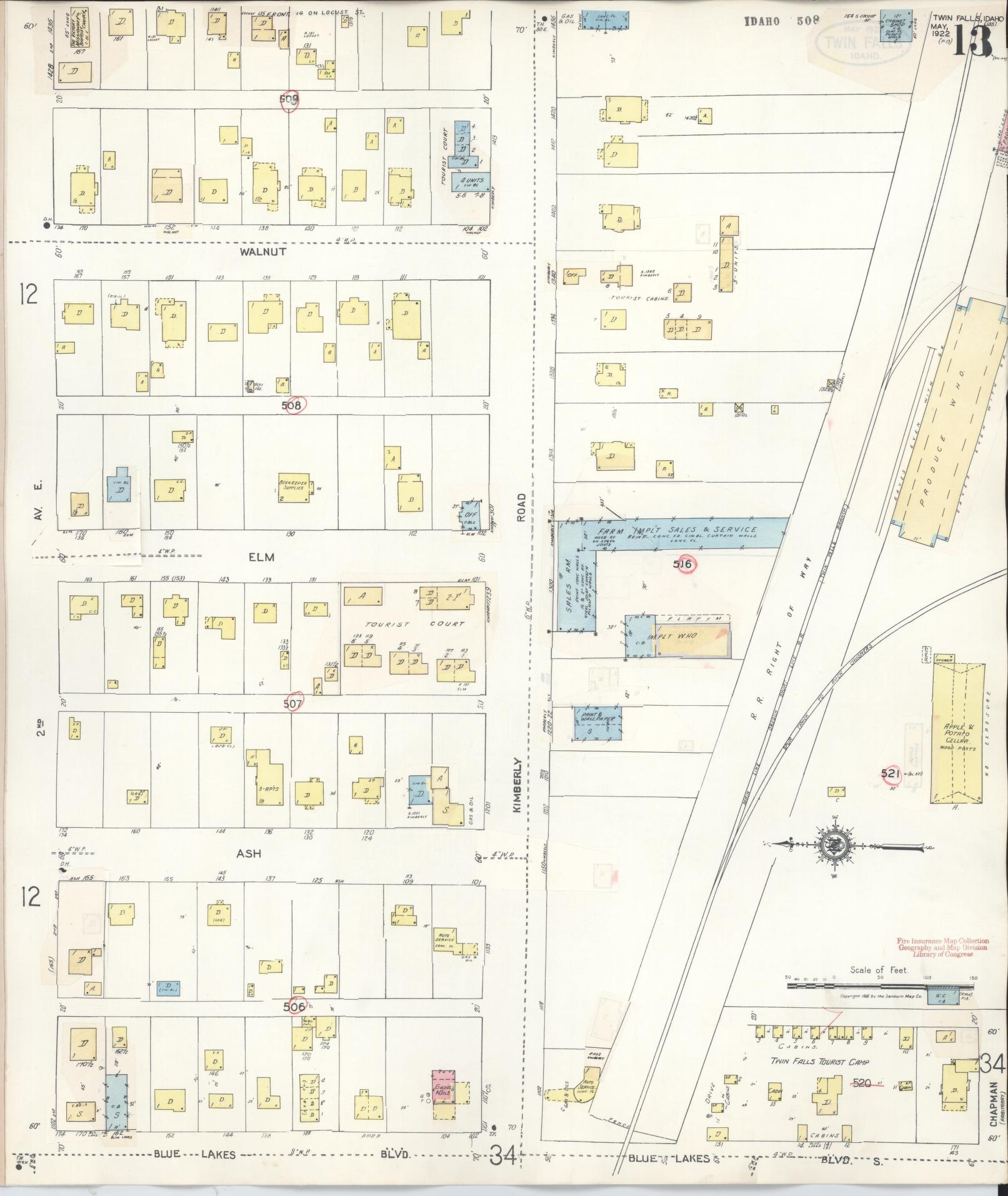 Sanborn Fire Insurance Map from Twin Falls, Twin Falls County, Idaho (1949), Sheet #0013 - Complete Map Set gallery image, historic Sanborn map, vintage wall art, Falls Idaho