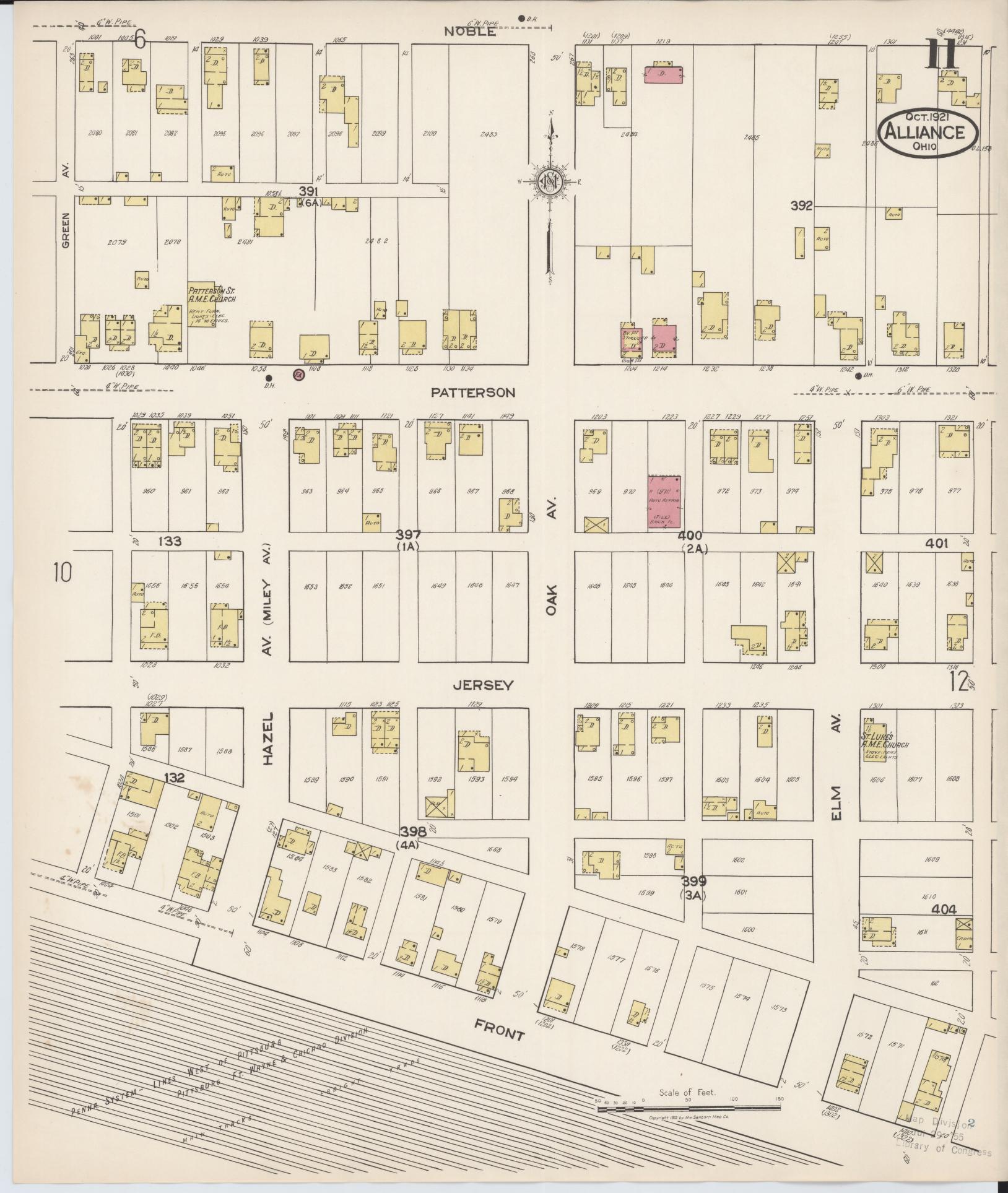 Sanborn Fire Insurance Map from Alliance, Stark County, Ohio (1921), Sheet #0011 - Historic Sanborn Fire Insurance Map Print, vintage old map wall art, antique decor, genealogy gift, Ohio Ohio map