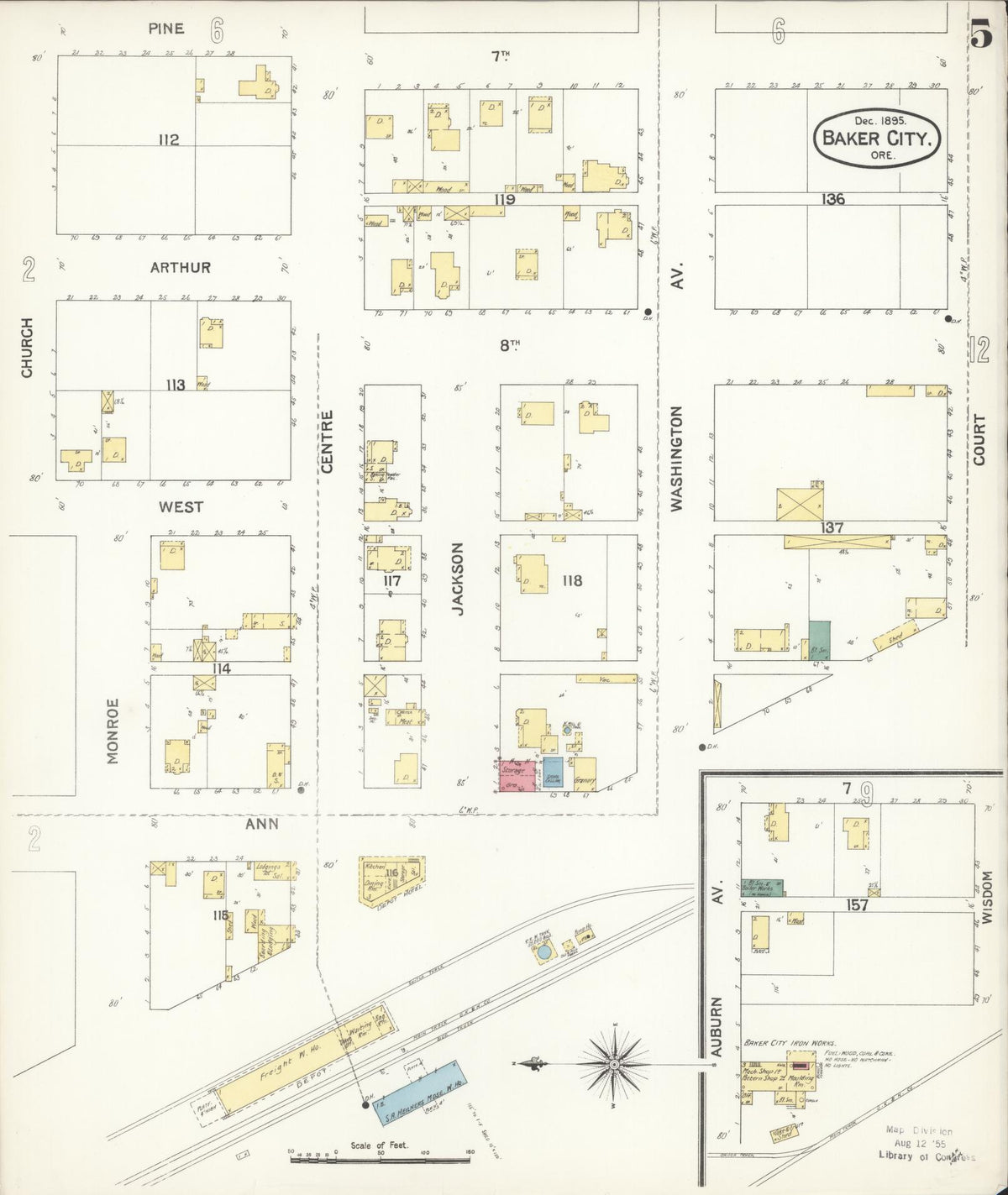 Sanborn Fire Insurance Map from Baker, Baker County, Oregon (1895), Sheet #0005 - Historic Sanborn Fire Insurance Map Print, vintage old map wall art, antique decor, genealogy gift, Oregon Oregon map