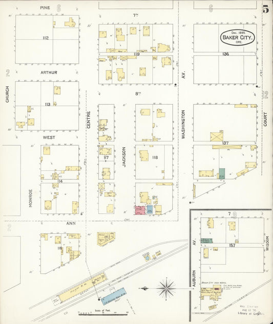 Sanborn Fire Insurance Map from Baker, Baker County, Oregon (1895), Sheet #0005 - Historic Sanborn Fire Insurance Map Print, vintage old map wall art, antique decor, genealogy gift, Oregon Oregon map