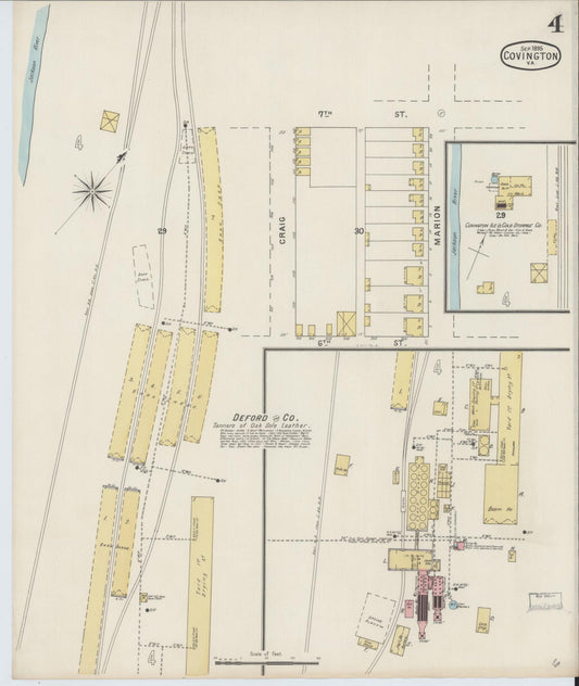 Sanborn Fire Insurance Map from Covington, Independent Cities, Virginia (1895), Sheet #0004 - Historic Sanborn Fire Insurance Map Print, vintage old map wall art, antique decor, genealogy gift, Virginia Virginia map
