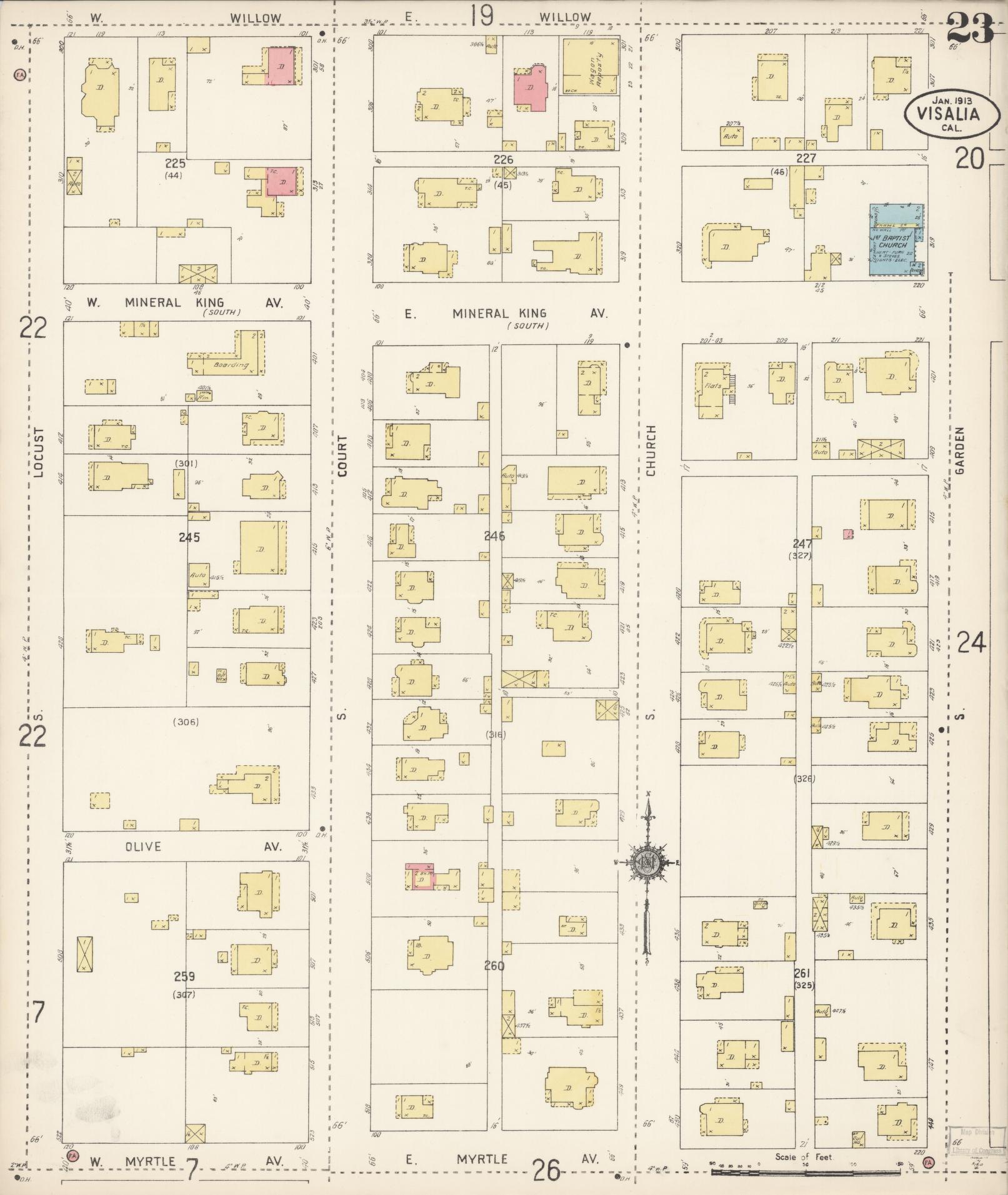 Sanborn Fire Insurance Map from Visalia, Tulare County, California (1913), Sheet #0023 - Complete Map Set gallery image, historic Sanborn map, vintage wall art, California California