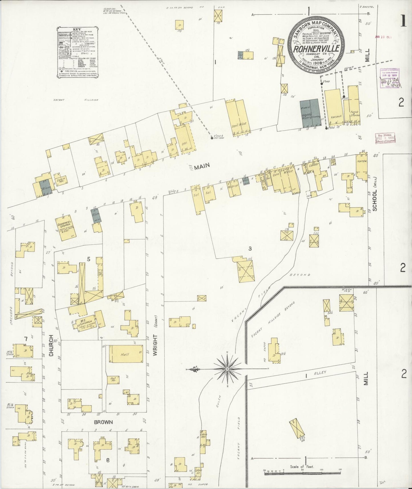 Sanborn Fire Insurance Map from Rohnerville, Humboldt County, California (1909), Sheet #0001 - Complete Map Set gallery image, historic Sanborn map, vintage wall art, California California