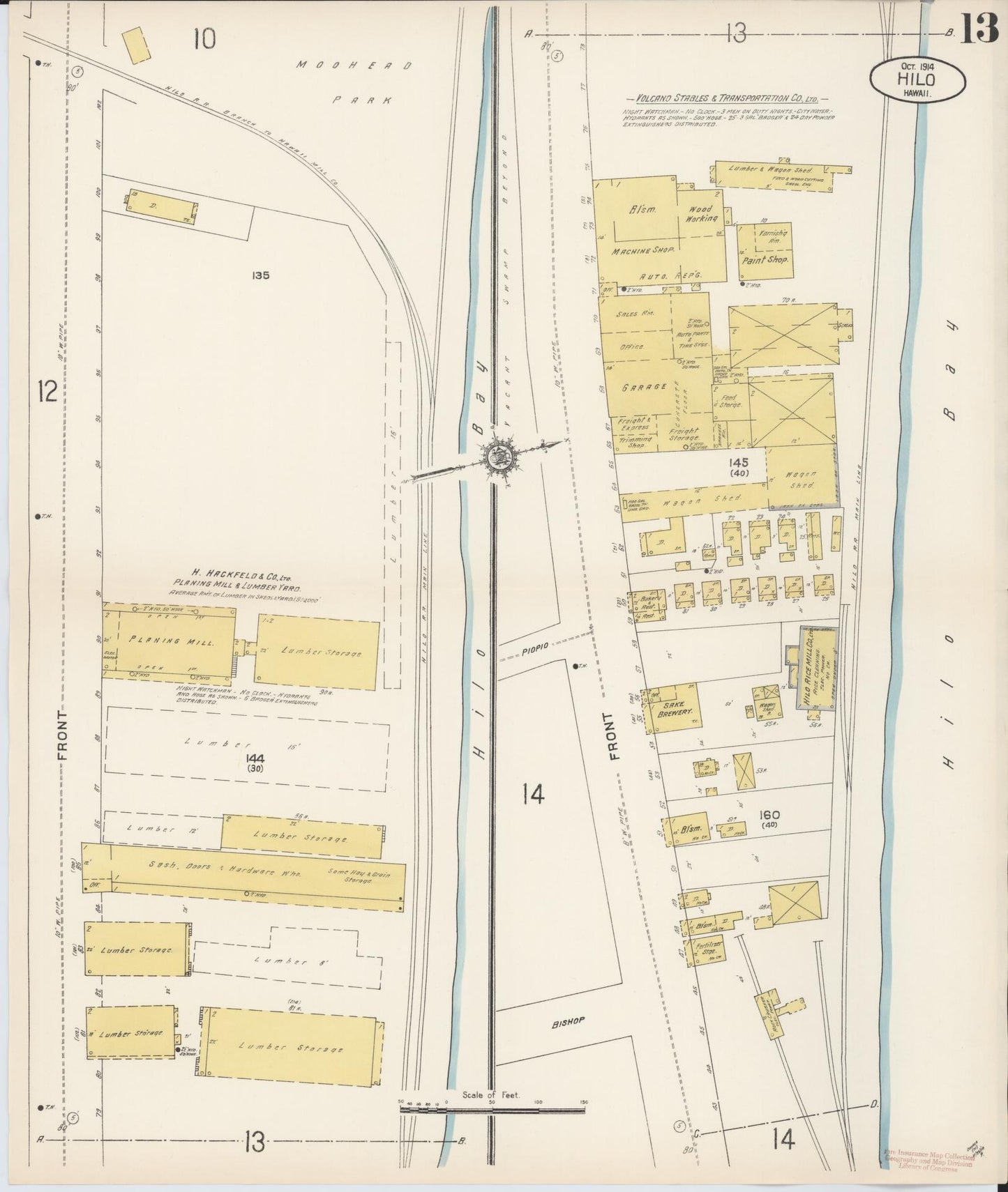 Sanborn Fire Insurance Map from Hilo, Hawaii County, Hawaii (1914), Sheet #0013 - Historic Sanborn Fire Insurance Map Print