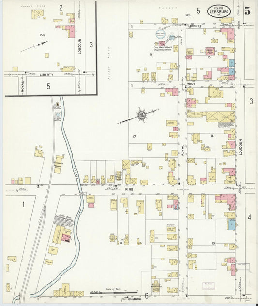 Sanborn Fire Insurance Map from Leesburg, Loudoun County, Virginia (1912), Sheet #0005 - Historic Sanborn Fire Insurance Map Print, vintage old map wall art, antique decor, genealogy gift, Virginia Virginia map