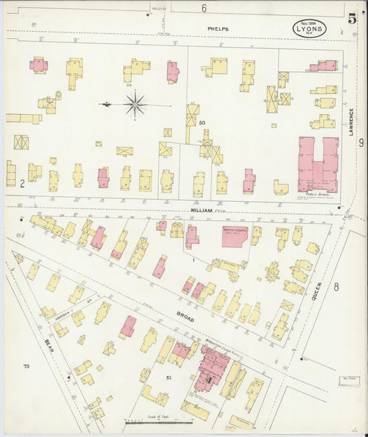 Sanborn Fire Insurance Map from Lyons, Wayne County, New York (1904), Sheet #0005 - Historic Sanborn Fire Insurance Map Print, vintage old map wall art, antique decor, genealogy gift, New York New York map