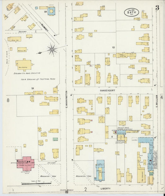 Sanborn Fire Insurance Map from Bath, Steuben County, New York (1898), Sheet #0003 - Historic Sanborn Fire Insurance Map Print, vintage old map wall art, antique decor, genealogy gift, New York New York map