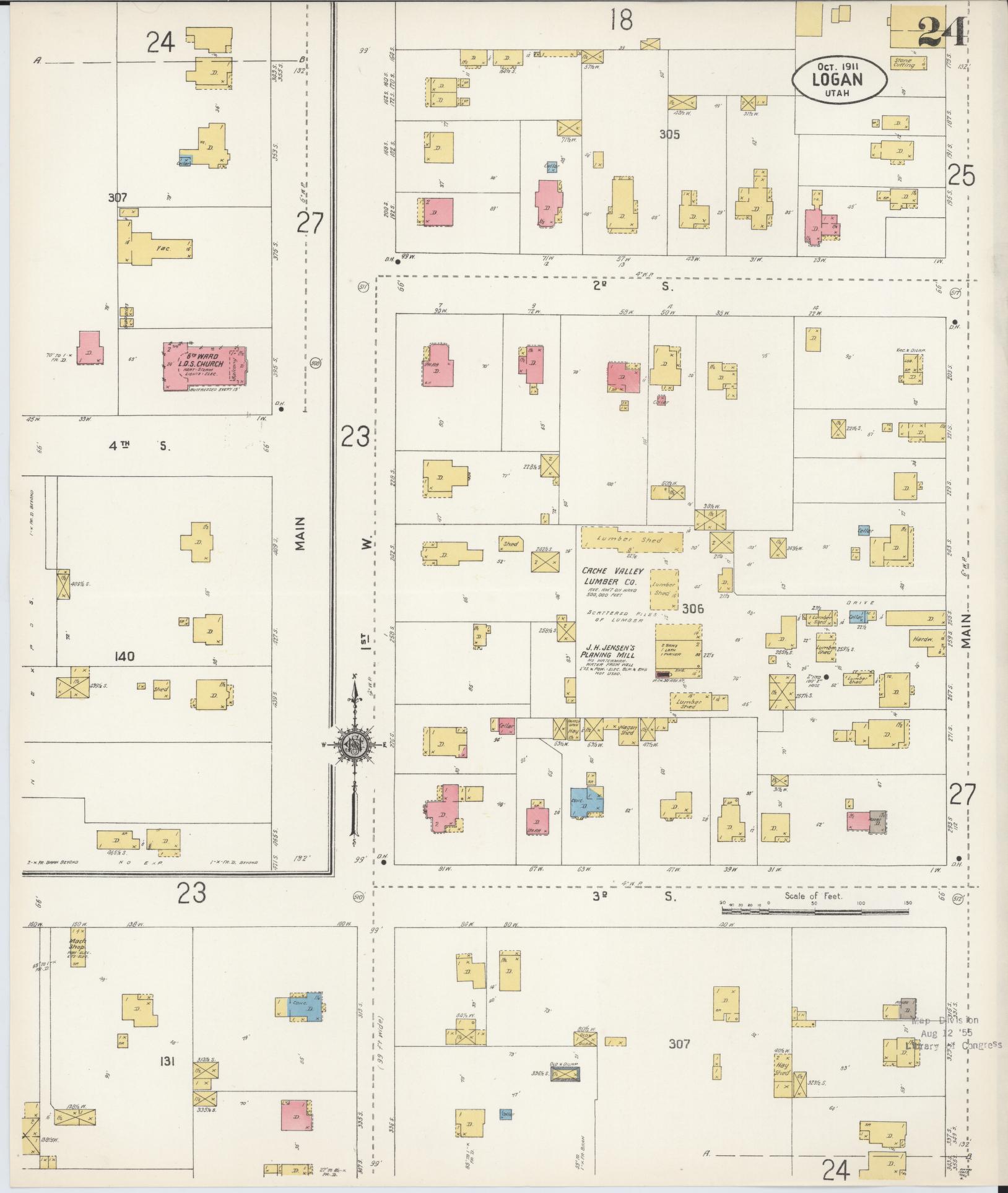 Sanborn Fire Insurance Map from Logan, Cache County, Utah (1911), Sheet #0024 - Historic Sanborn Fire Insurance Map Print, vintage old map wall art, antique decor, genealogy gift, Utah Utah map