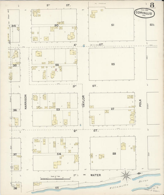 Sanborn Fire Insurance Map from Corvallis, Benton County, Oregon (1890), Sheet #0008 - Historic Sanborn Fire Insurance Map Print, vintage old map wall art, antique decor, genealogy gift, Oregon Oregon map