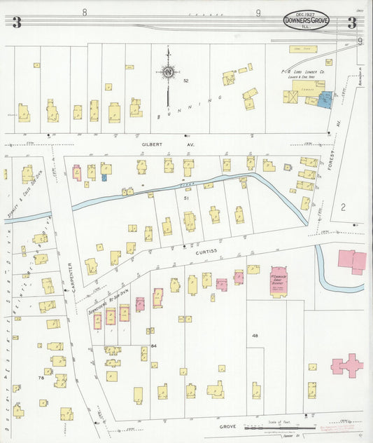 Sanborn Fire Insurance Map from Downers Grove, Dupage County, Illinois (1927), Sheet #0003 - Historic Sanborn Fire Insurance Map Print, vintage old map wall art, antique decor, genealogy gift, Illinois Illinois map