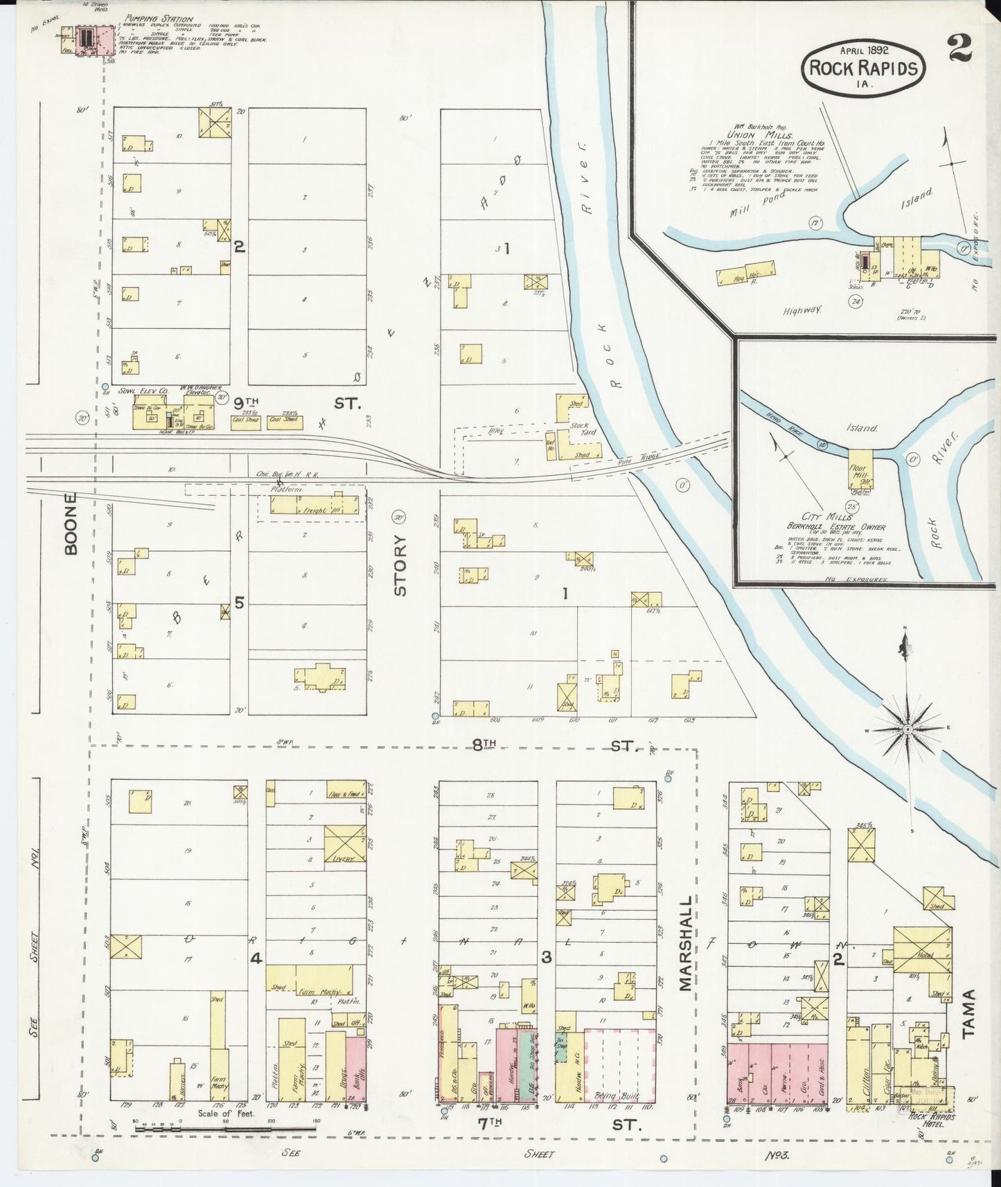 Sanborn Fire Insurance Map from Rock Rapids, Lyon County, Iowa (1892), Sheet #0002 - Historic Sanborn Fire Insurance Map Print, vintage old map wall art